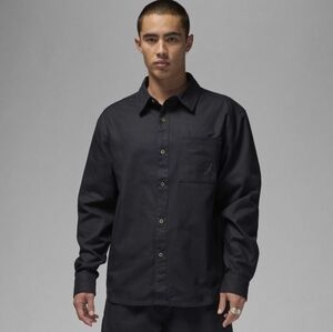 New Jordan Essentials Men's Black Button-Down Loose Fit Casual LS Shirt Medium